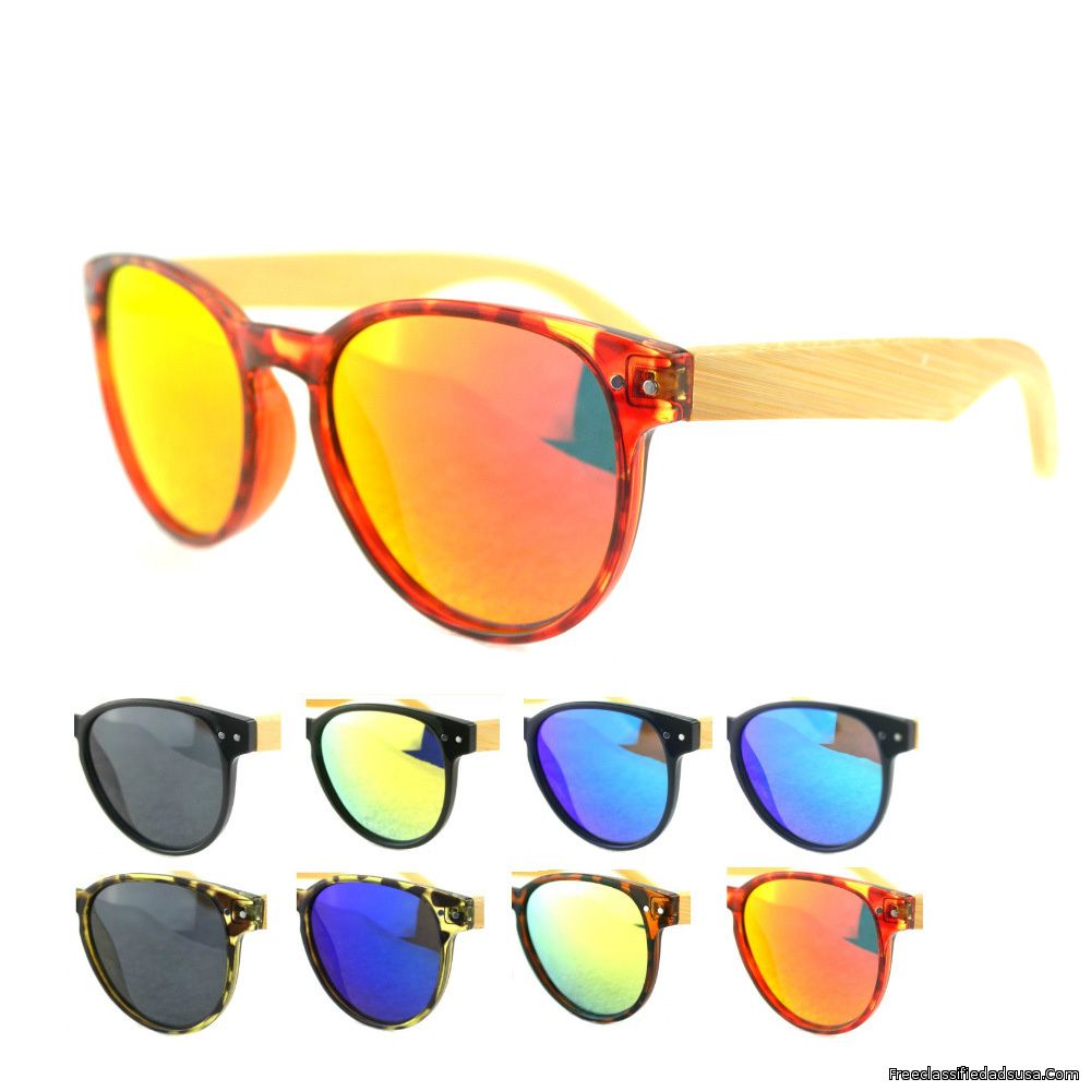 Black Brown Frame With Bamboo Temple & Polarized Gold Mirror Lens