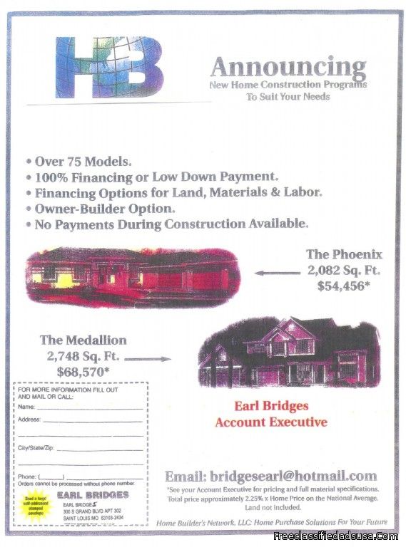 Build Your On New Custom Home U.S.A.-Only