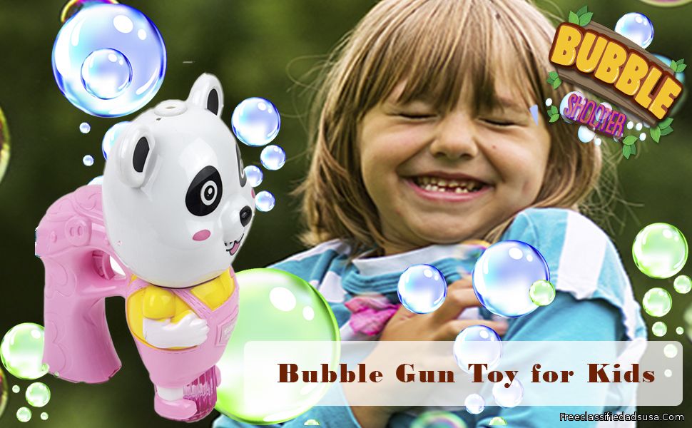 Toysery Panda Shaped Light Up Bubble Blaster for Kids, Bubble Blower Gun Toy Comes with Refill