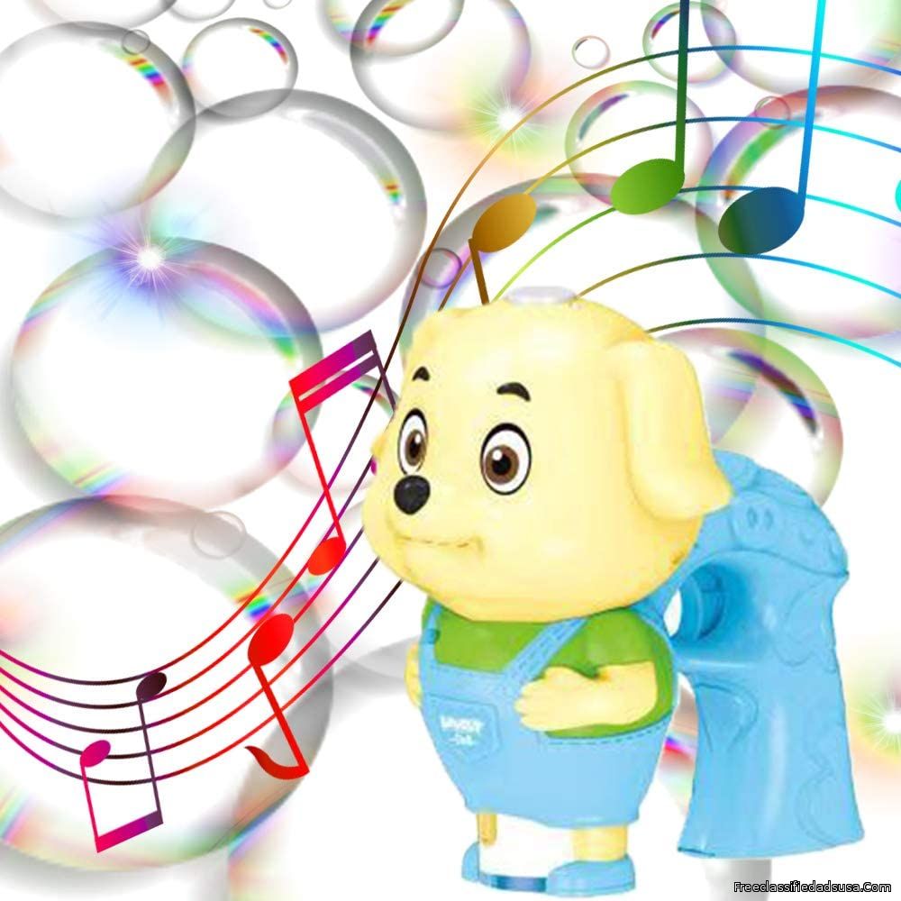 Toysery Dog Shaped Bubble Gun for Kids, Light Up Bubble Blower Machine Blaster with Refill Solution