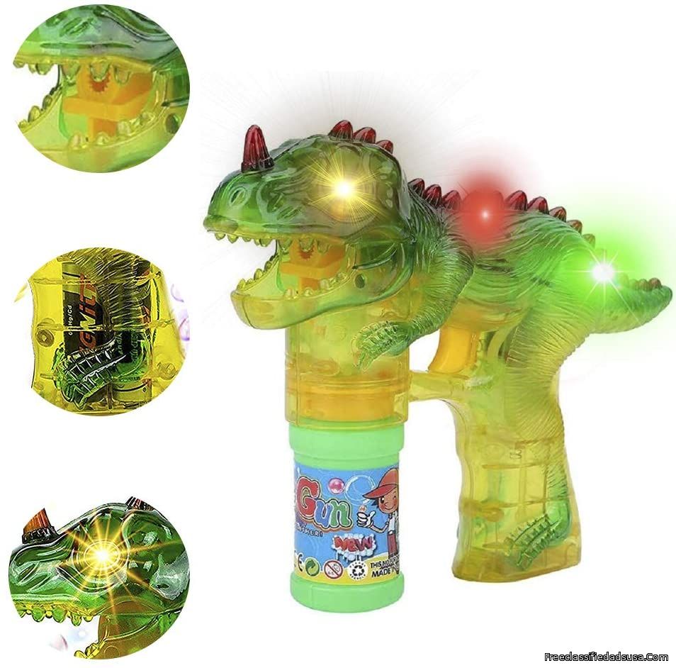 Toysery Dinosaur Bubble Shooter Gun Light Up Bubbles Blower with LED Flashing Lights and Sounds