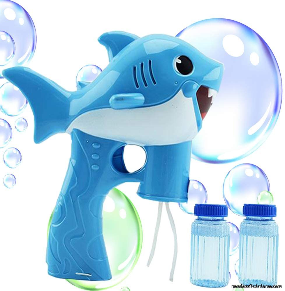 Toysery Shark Bubble Gun for Kids, Light-Up Bubble Blaster Toy with Easy Refill Bubble Solution