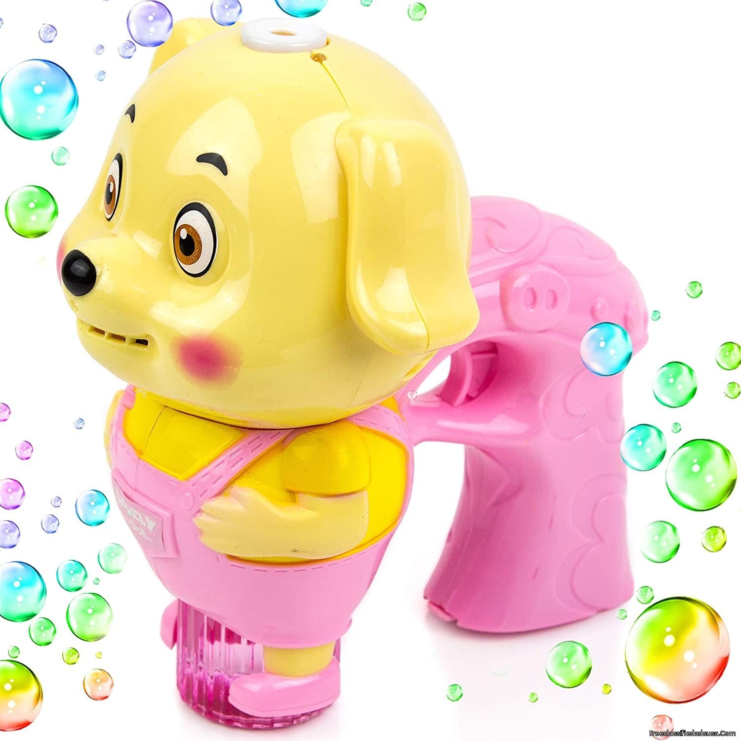 Toysery Dog Shaped Bubble Blower for Kids, Light Up Bubble Blaster Machine Gun with Refill Solution