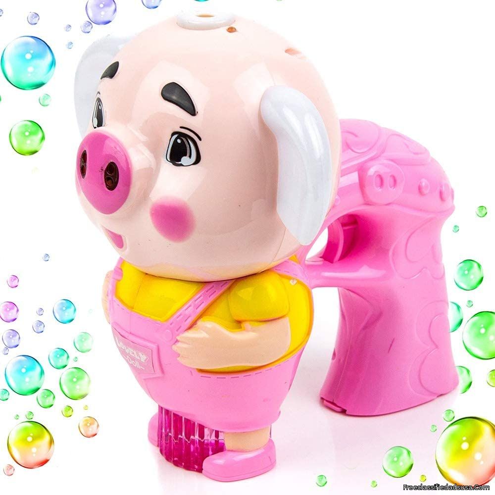Toysery Pig Shaped Bubble Machine Gun for Kids, Music Bubble Blaster with Bubble Refill Solution